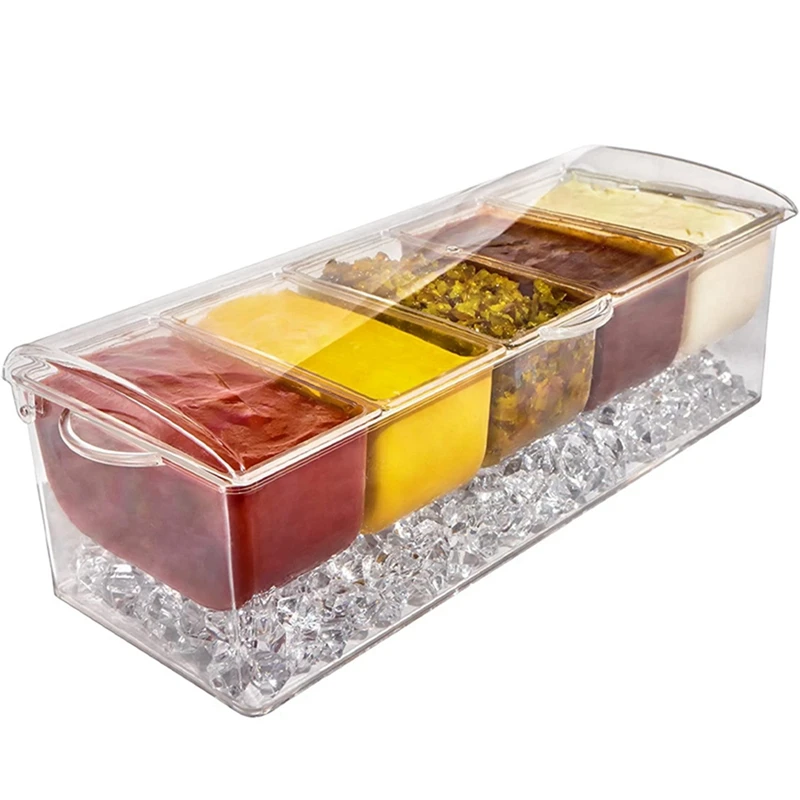 2X Ice Cold 5 Compartment Condiment Server Rack-Service Tray Container With 5 Removable Trays