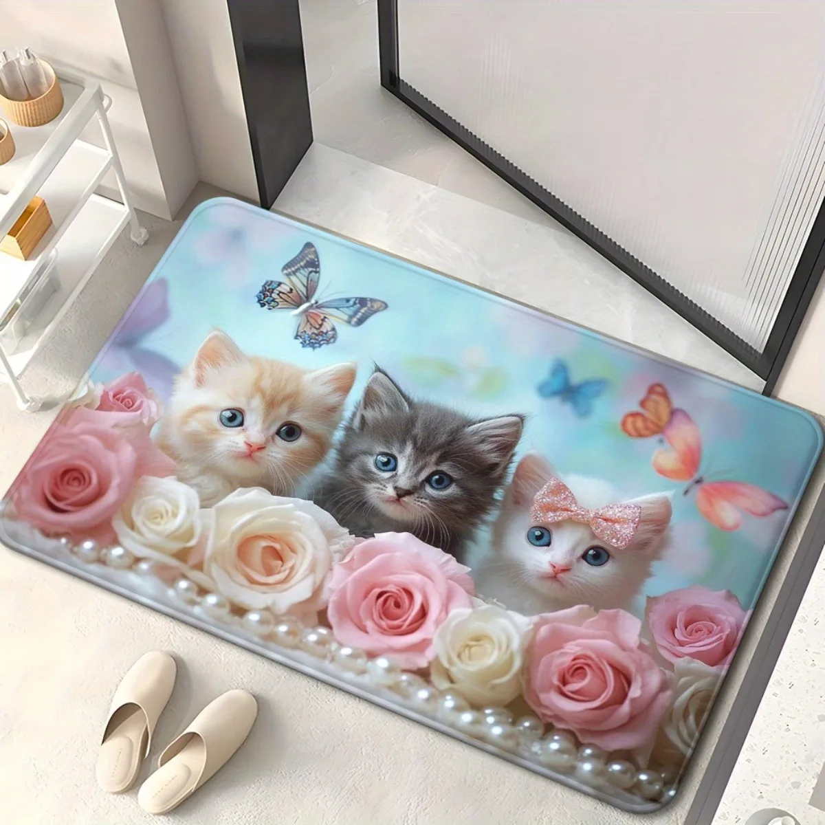 ممسحة لطيفة على شكل قطة وفراشة وردية، سجادة أرضية مضادة للانزلاق، ديكور حمام منزلي، هدية جمالية جميلة #2