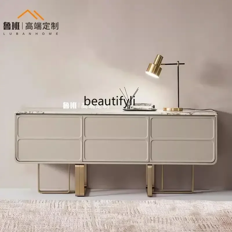 

CC Italian light luxury dining side cabinet marble high-end stainless steel natural marble53