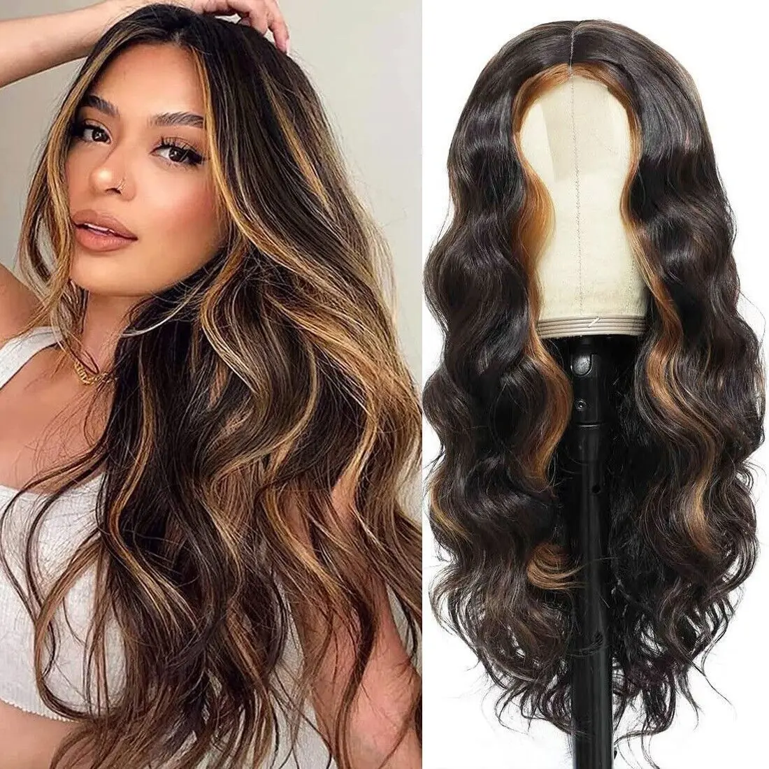 New Women's Long Natural Brown Lace Wavy Full Wig 28 Inch