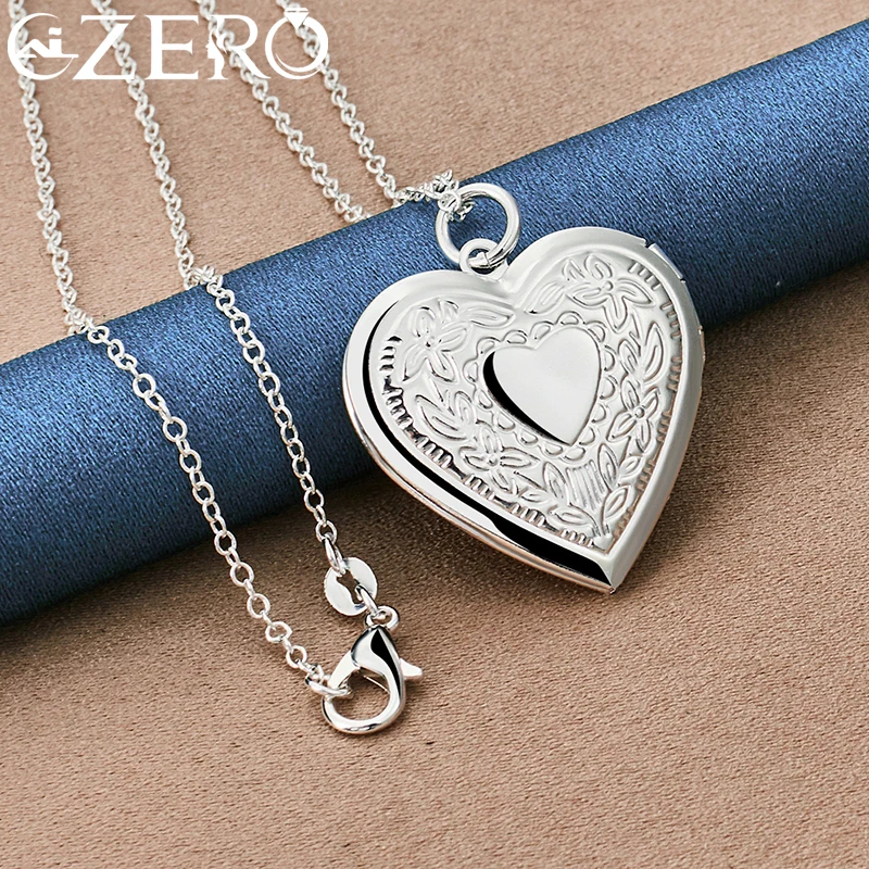 925 Sterling Silver 18-30 Inches Chain Carving Heart Photo Frame Pendant Necklace For Women Man Wedding Party Fashion Jewelry