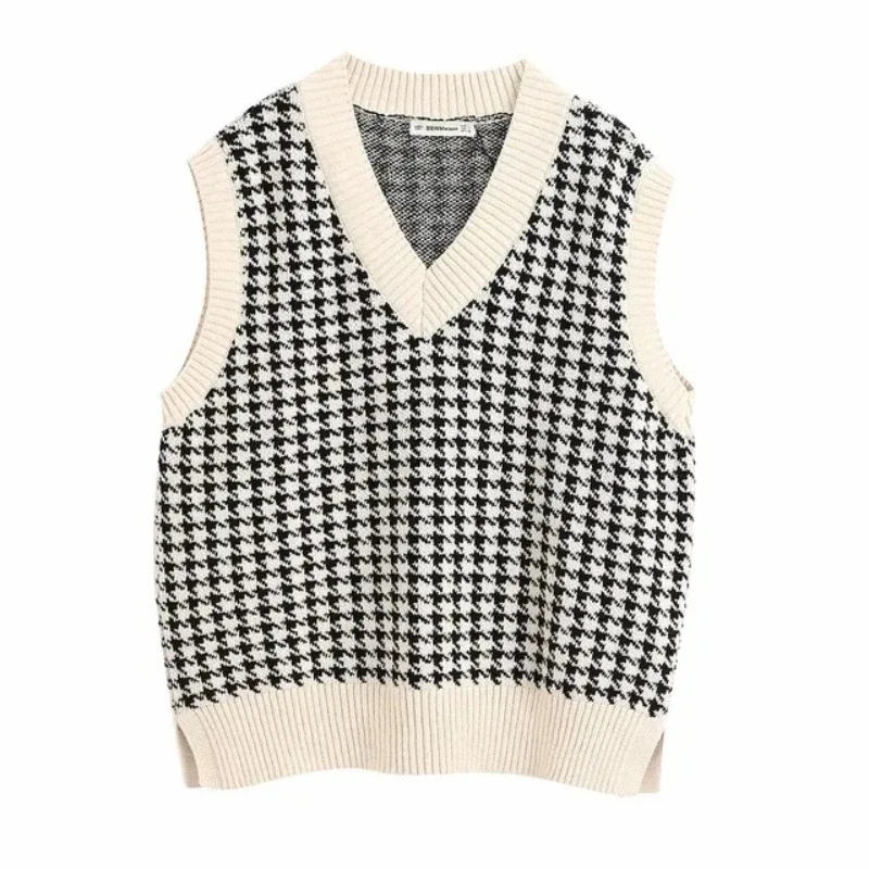 Y2K Retro V-Neck Women Vest Sweater Elegant Casual Loose Harajuku Versatile Pullover Fall Winter Sweet Sleeveless Keep Warm Tops