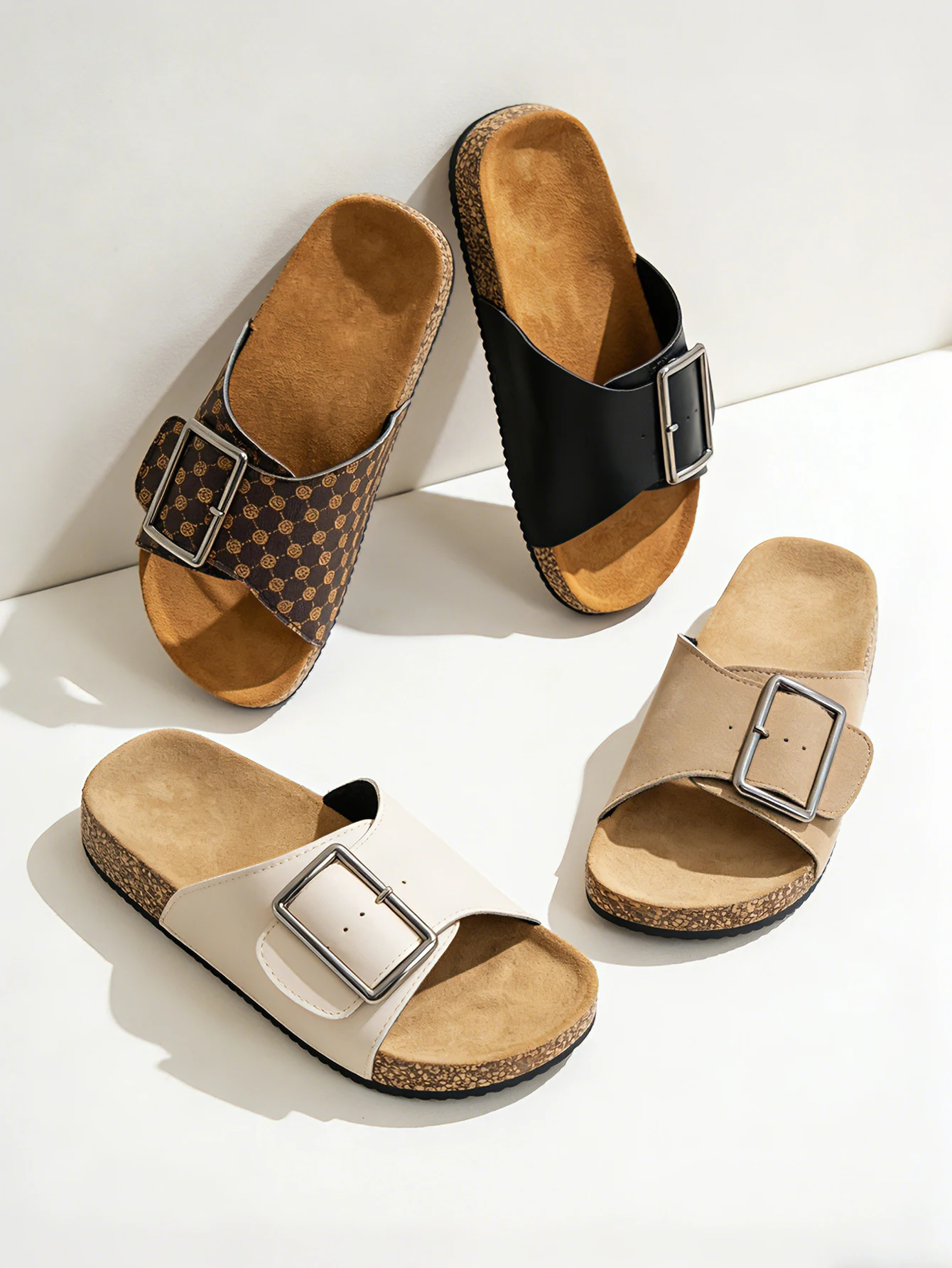 Damen- und Jugend-Mules, neue Retro-Freizeitschuhe für Frühling/Sommer, Slip-On-Modell mit Korkstruktur und PU-Obermaterial, Halbslipper mit doppeltem Riemen und verstellbarer Schnalle, geeignet für den Innenbereich, in verschiedenen Größen erhältlich – Detail 1