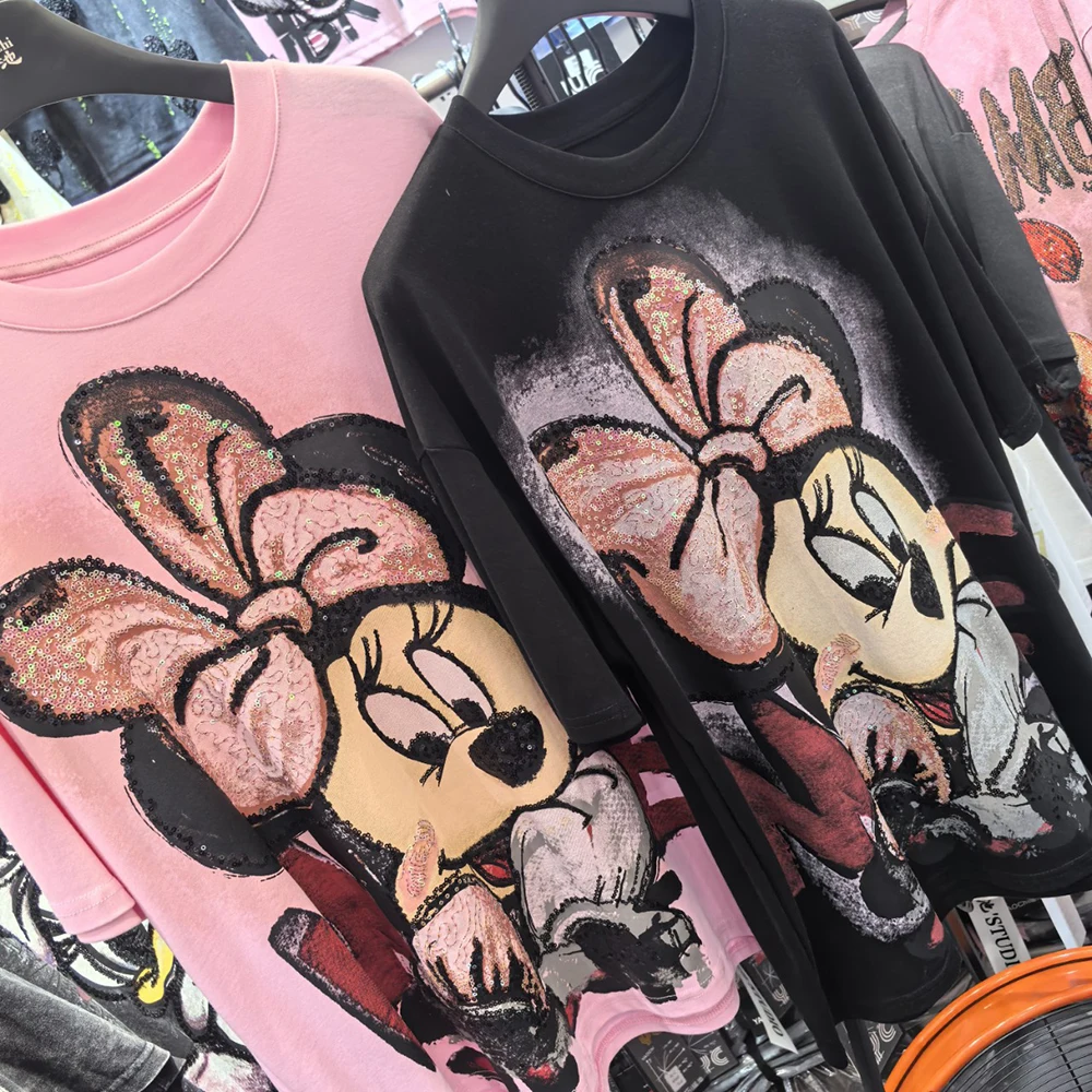 

plus Size Top Cartoon Wash Water Sequined Casual Cute Minnie T-Shirt Loose High Street Short Sleeve