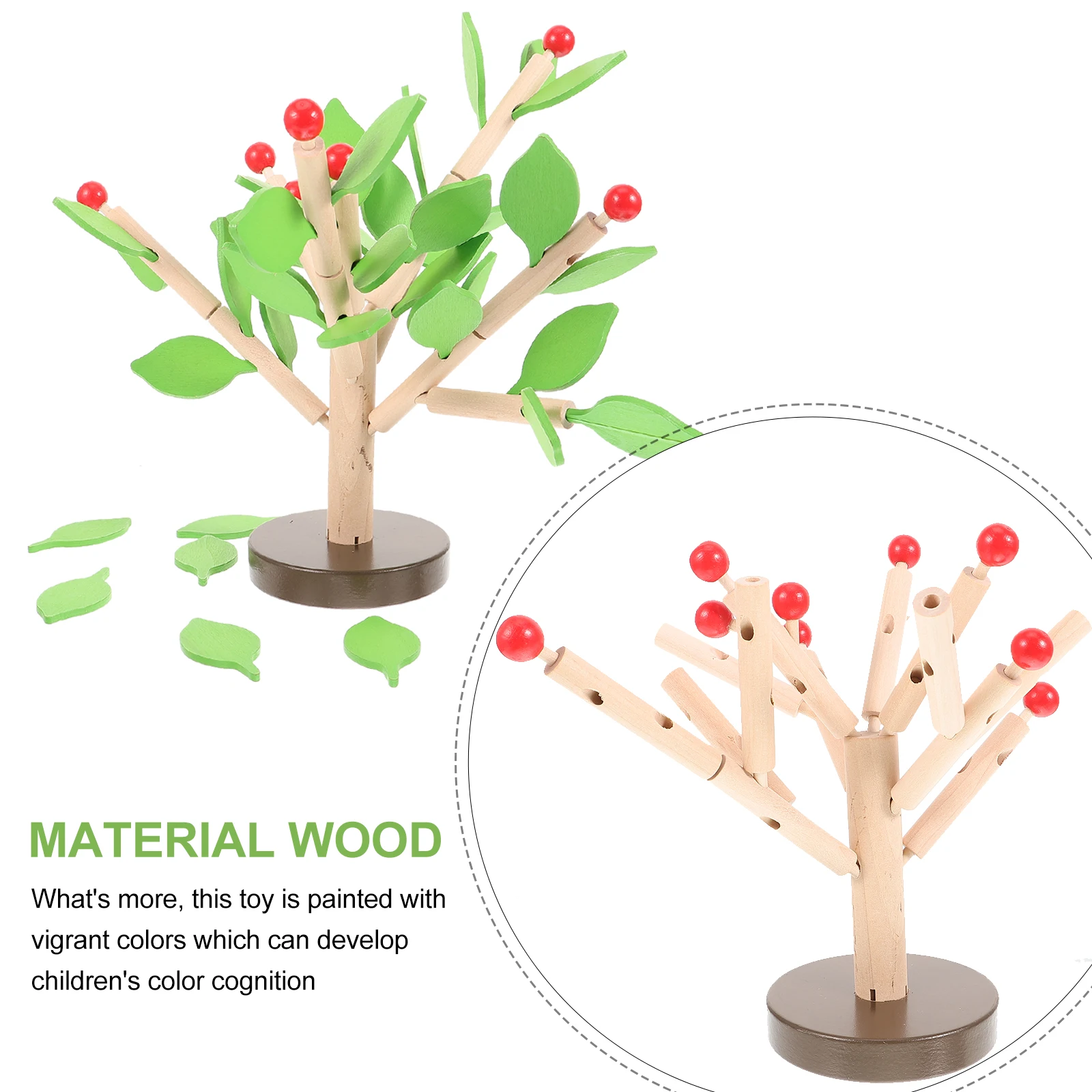 

1 Set Creative Wooden with Leaves Lifelike 3D Building Set DIY Handcraft Toy Early Educational Toy (Green)
