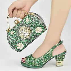 Fashion Italian Shoes with Bag Set Decorated with Rhinestone Women Wedding Shoes Set Nigerian Party Pumps High Heels Sexy Ladies