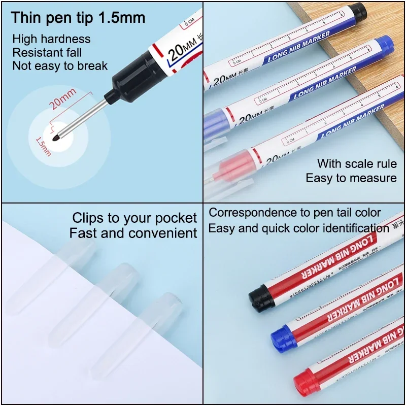 4/5Pcs/Set Long Head Markers Bathroom Woodworking Decoration Multi-purpose Deep Hole Marker Pens Red/Black/Blue/Green/White Ink