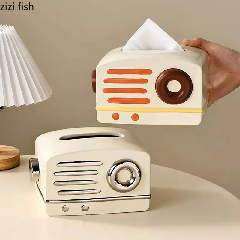 Radio Shape Ceramic Tissue Box Paper Towel Holder Napkin Paper Box Removable Tissue Box Tissue Storage Container Household Items