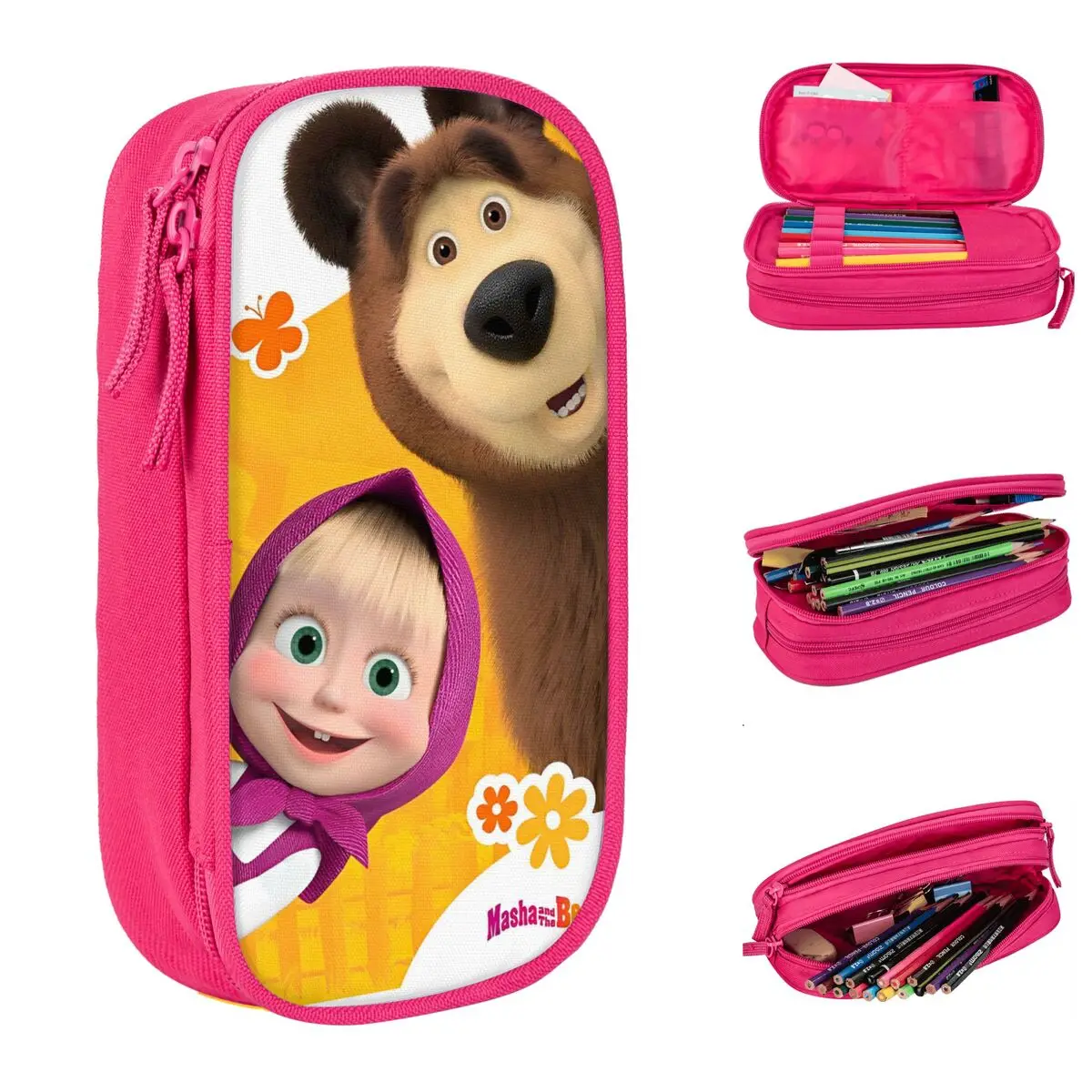 Lovely Cure M-Mashas And Bear Pencil Case Fun Animated Pencilcases Pen for Girl Boy Big Capacity Bags Office Gift Stationery