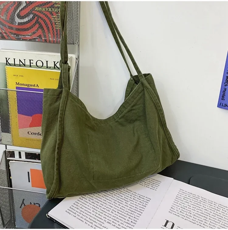 Studente grande capacità tela tessile Ita verde sopra la borsa a tracolla estetica Y2K tessuto Grunge corea elegante scuola libro Leptop Bag