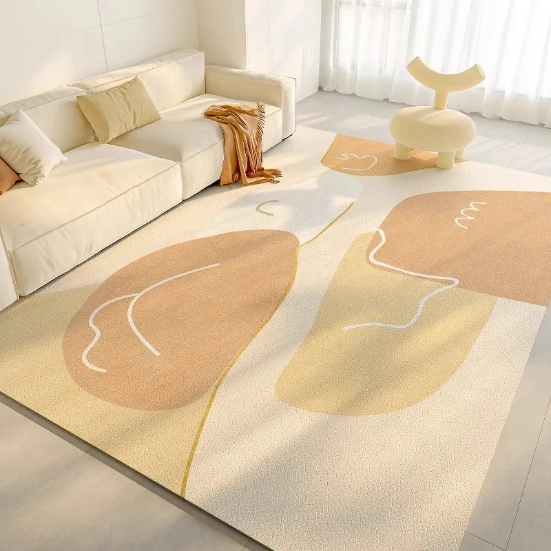 Orange Warm-toned Living Room Carpet Abstract Geometric PVC Leather Mats Oil-proof Water Proof Wipeable No-clean Easy Clean Rug