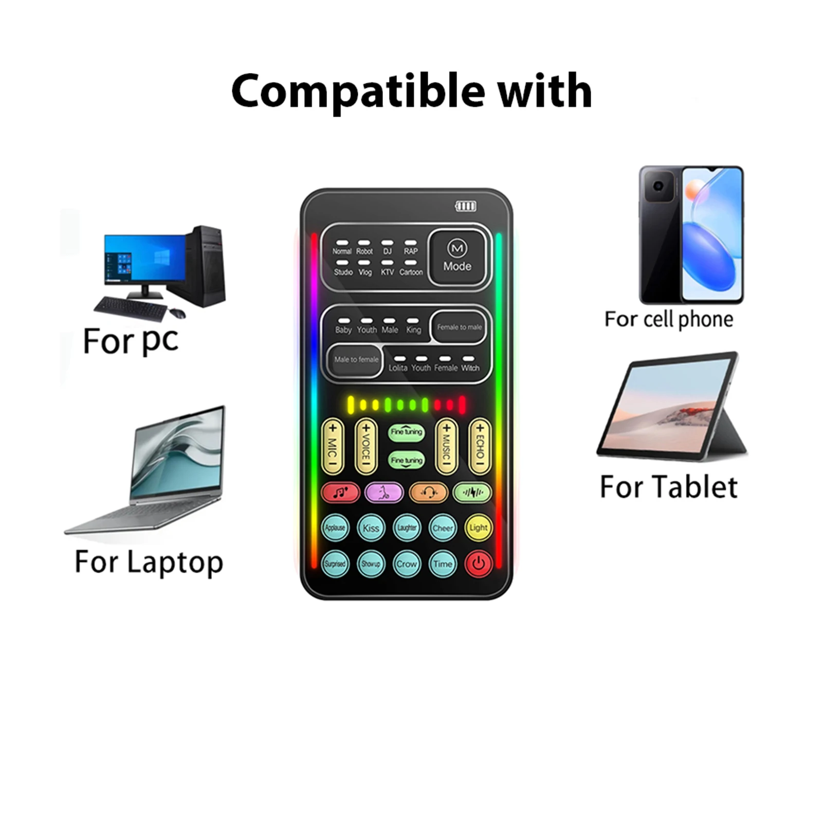 

i9 Voice Changer Mini Multiple Audio Effect Bluetooth-Compatible Live Sound Cards Ultra-Thin Portable Live Sound Card Mic Tools