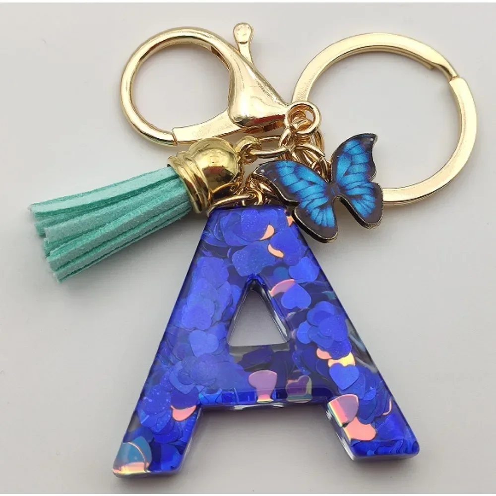 

5pcs/10pcs Wholesale Blank 26 Letter Keyring Blue Y2k Cute Love Butterfly Keychain for Bag Acrylic Pendant Key Ring Chains