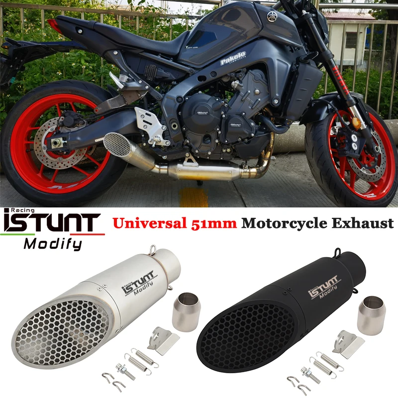 Motorcycle Exhaust Systems Modify Stainless Steel 51mm Muffler Pipe Escape With Mesh For ER6N MT07 CBR1000RR S1000RR R6 KTM 690