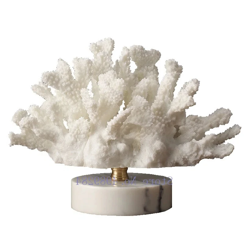 B-M Creativity Resin Artificial Coral Artificial Coral Handicraft Furnisings White Marble Base Home Decoration Simulation Animal