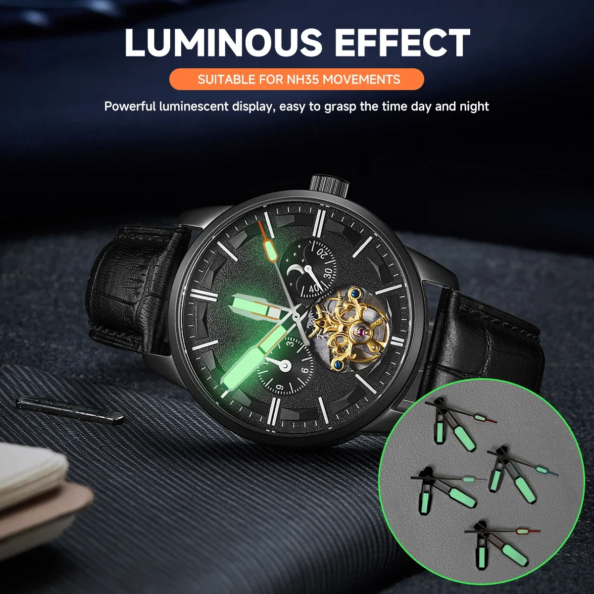 Lancette dell'orologio NH35 modificate Lancette dell'orologio verde luminoso AP Ago Argento Oro Rosa Nero Accessori per orologi per movimento NH35/NH36/4R/7S