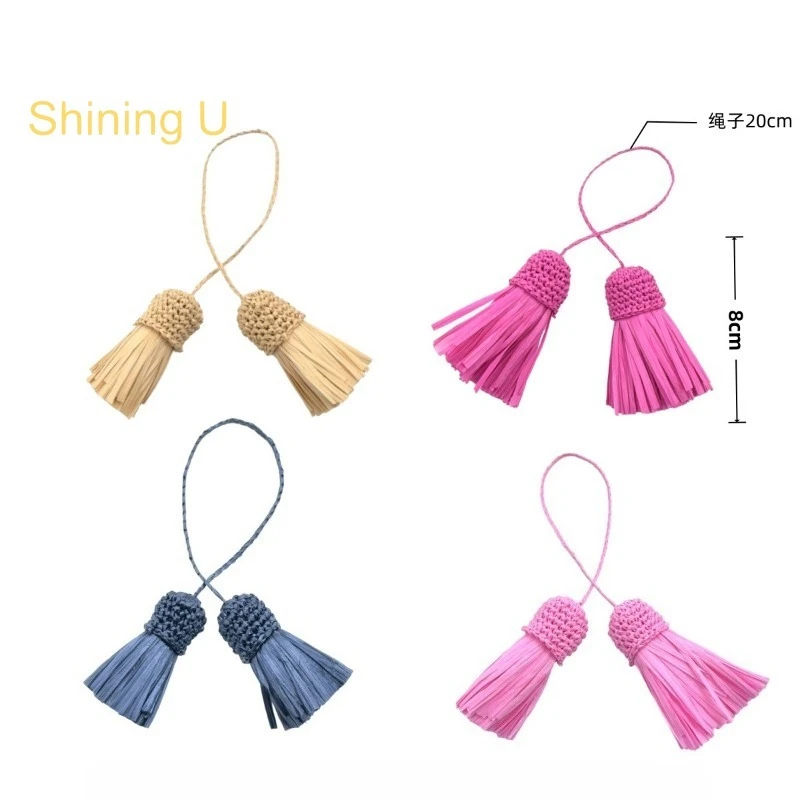 Shining U Raffia Handmade tassel Keychain for Women Bag Charms Fashion Accessory Gift Summer