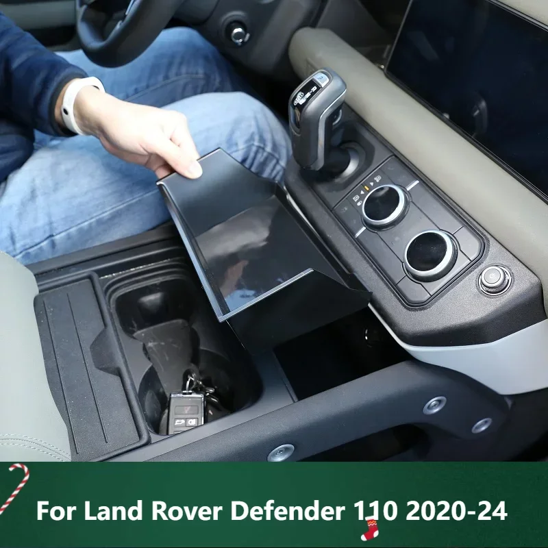 

For Land Rover Defender 110 2020-2024 Car Styling ABS Black Car Central Storage Box Phone Box Black ABS Accessories