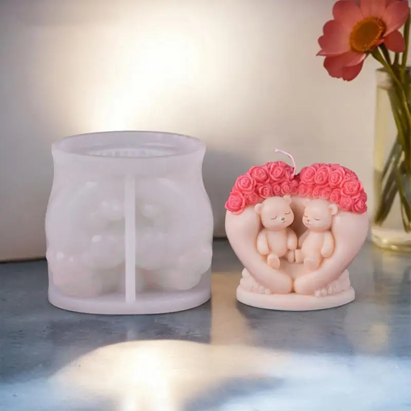 

Bear Resin Mold Cute Cartoon Bear Scented Candle Heart-Shaped Mold For Valentine's Day Resin Gypsum Ice Cube Baking Mold Resin