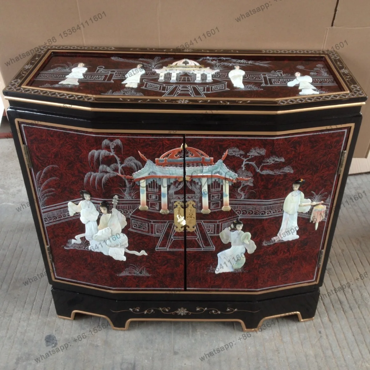Luodian Craft Entrance Cabinet Bright Painted Furniture Inlaid Shell Decorative Cabinet