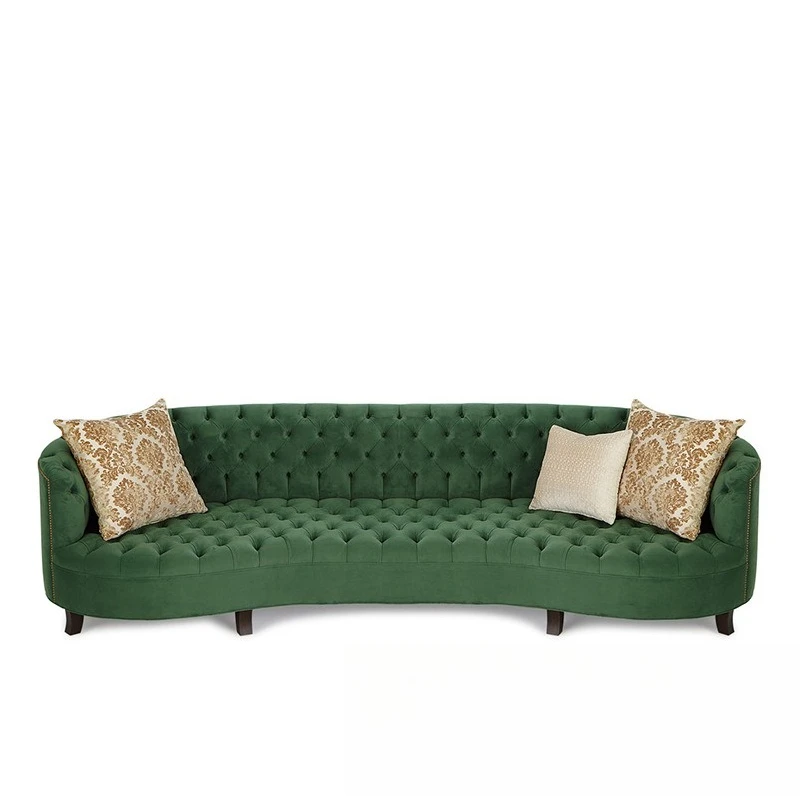 

American country living room fabric buckle soft bag three-person sofa furniture sales department, leisure multi-person sofa