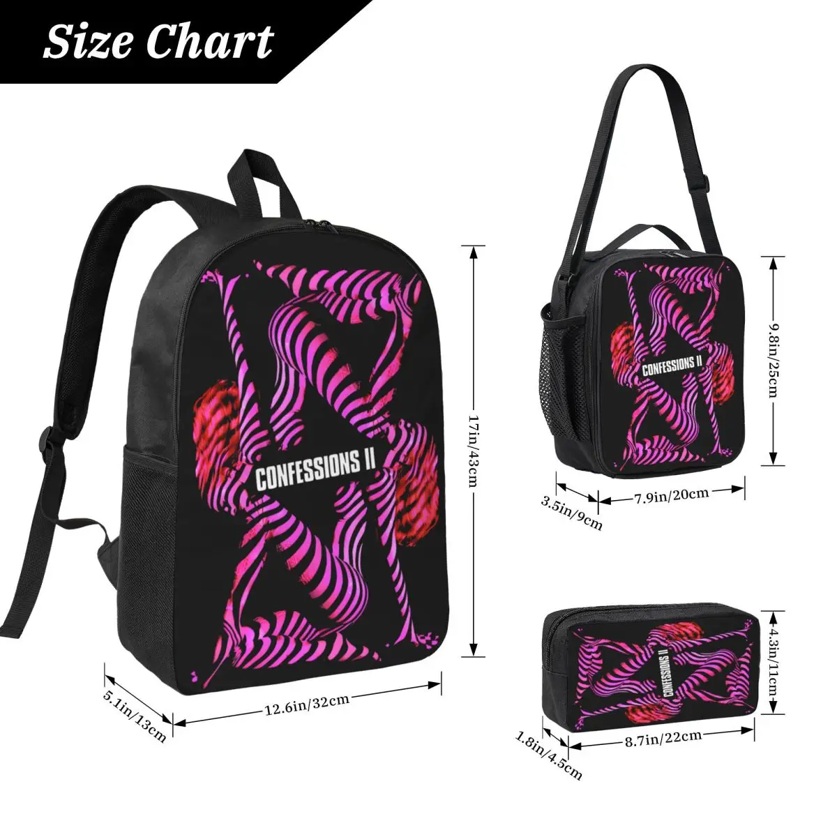 3Pcs Madonnas Confessions II 2026 School bags Set for Boy Girl Pen Bags Backpack Sets with Lunch Box For School Students Daypack