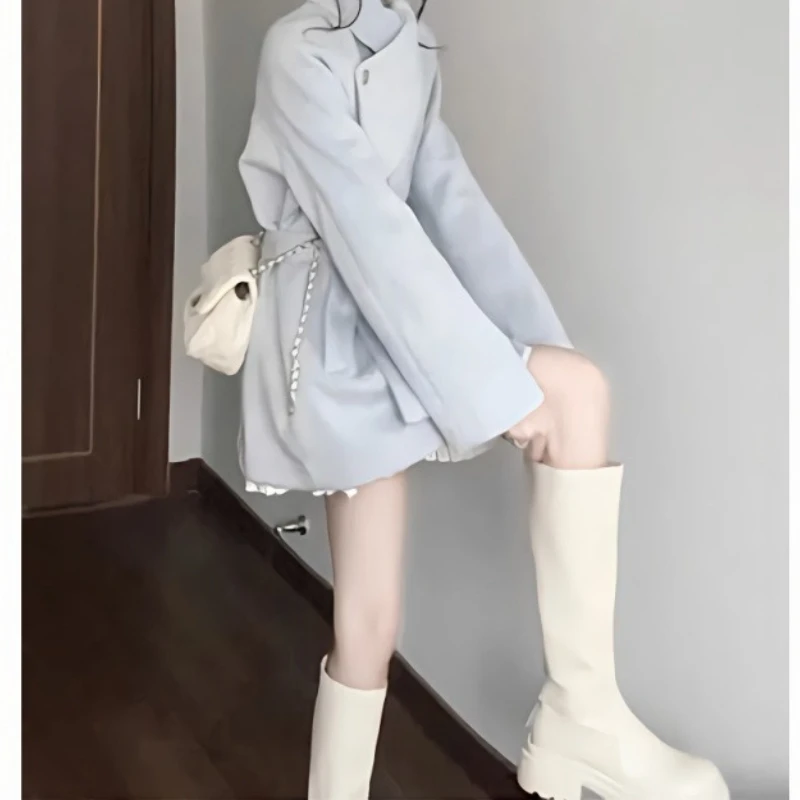 Small Korean High-end Woolen Jacket Women's Autumn and Winter 2025 New Gentle Waist Pink Thickened Coat