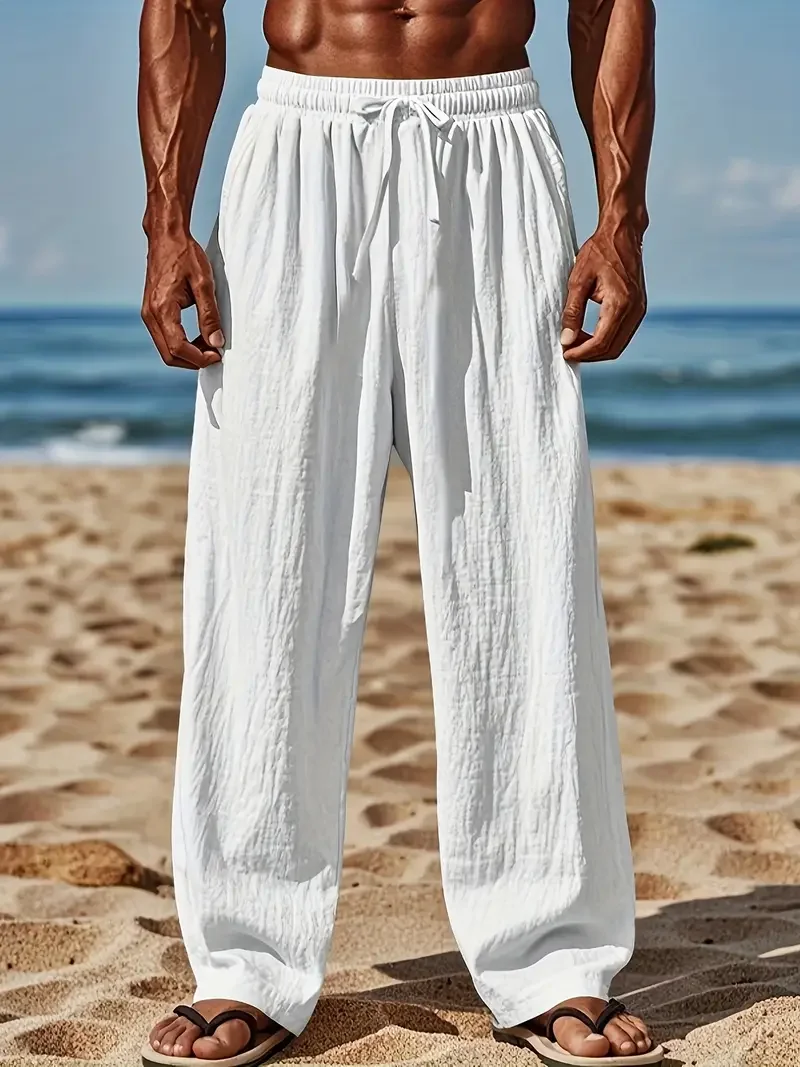 

New Cotton Linen Loose Pants With Drawstring Men's Pants Men's Large Size Loose Solid Color Casual Trousers