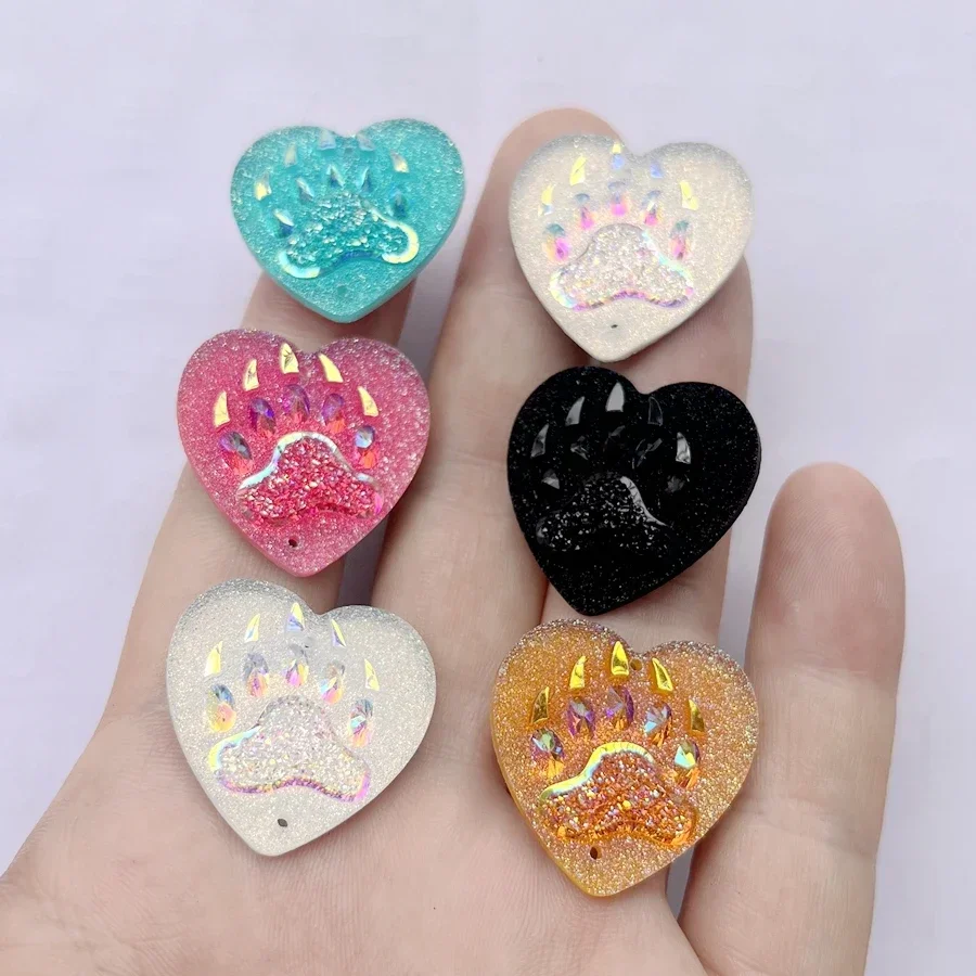 25mm color AB heart-shaped resin bear claw rhinestone flat back scrapbook DIY jewelry indigenous earrings decoration10pcs/100pcs