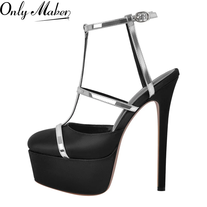 

Onlymaker Women Platform Round Toe T-Strap Platform Stiletto Big Size Party Dress Sandals