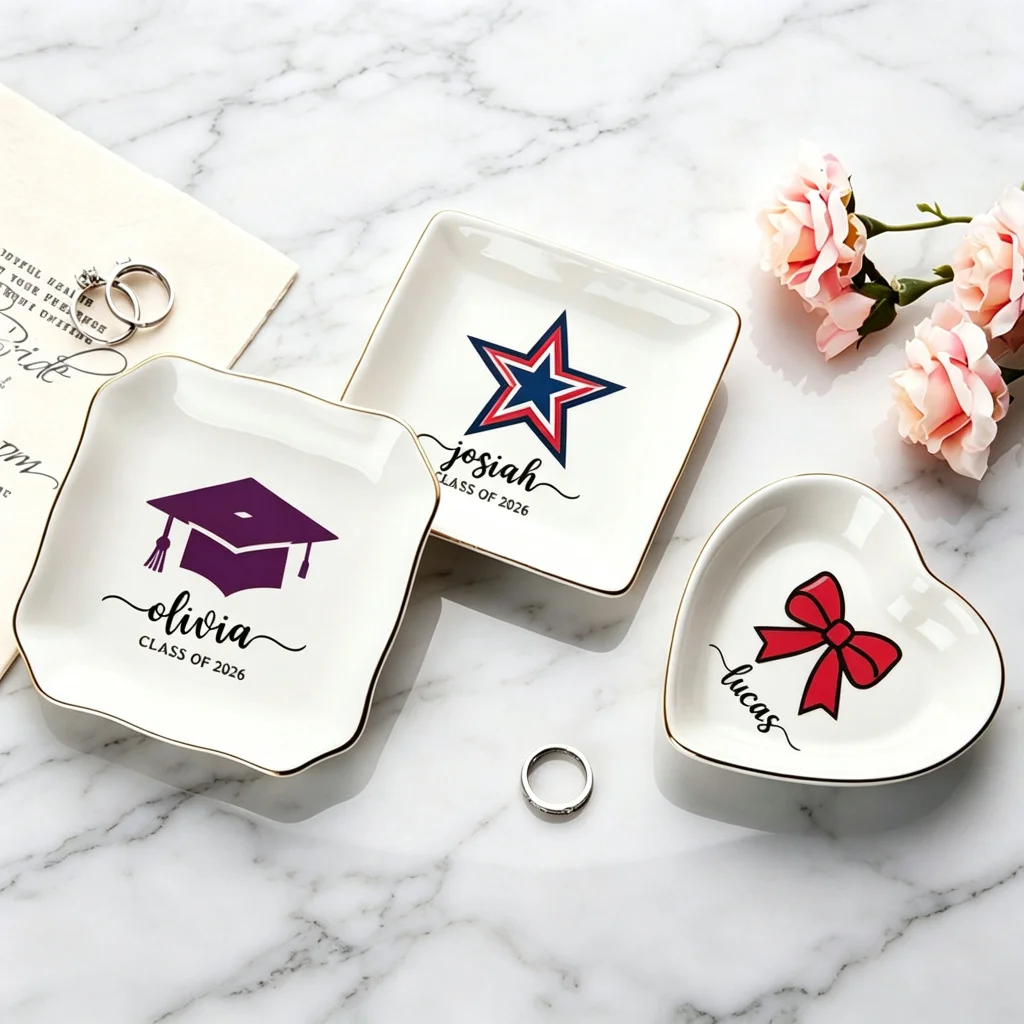 Personalized Ceramic Jewelry Tray Photo Trinket Dish Wedding Gift for Bridesmaid Best Friend Anniversary Ring Dish Home Decor