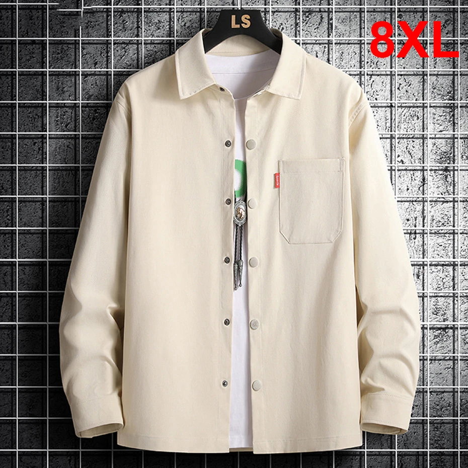 

Spring Autumn Long Sleeve Shirt Men Solid Color Shirts Plus Size 8XL Fashion Casual Jacket Male Loose Shirts Big Size 8XL