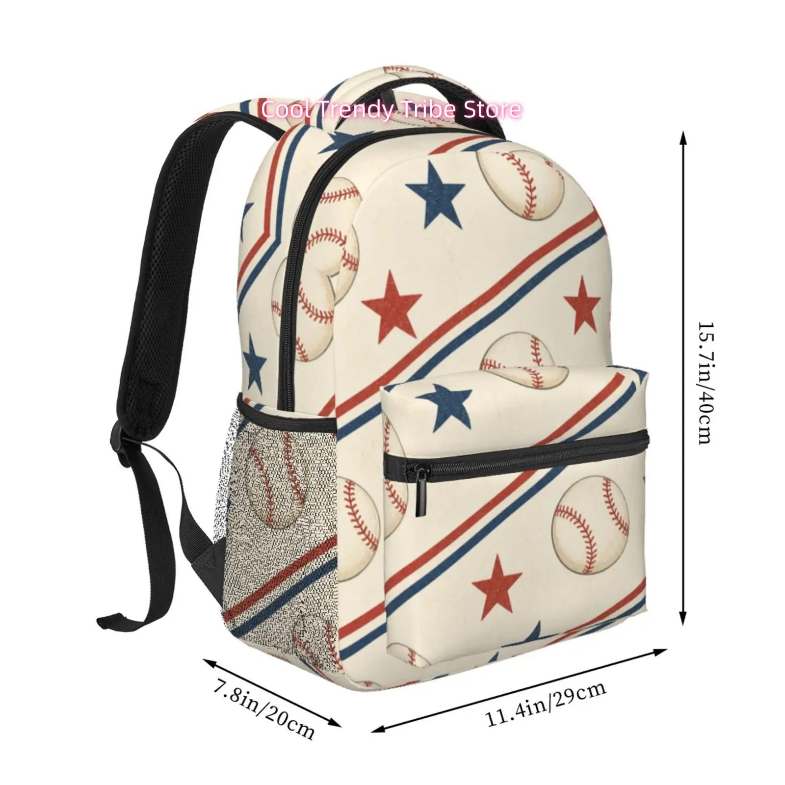 Retro Baseball and Star Print Adult Backpack, Oxford Cloth Adjustable Shoulder Strap Casual Travel Bag for Adults, for Daily Com