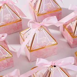 10 pieces Pink Gem Tower Bronzing Candy Box Wedding Gifts for Guests, Birthday Party Decoration Packaging Event Supply B015