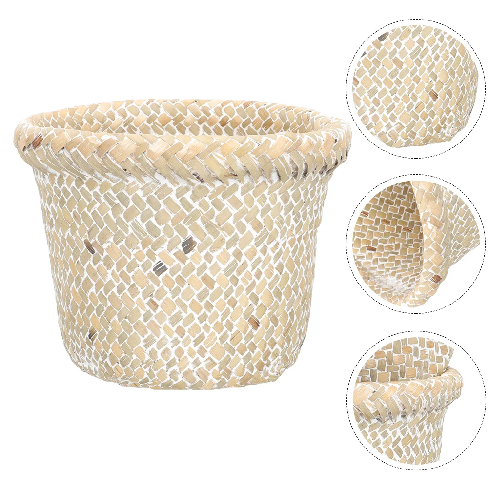 

Wastebasket Trash Can Bedroom Woven Sundries Storage Organizer Kitchen Wastepaper Baskets