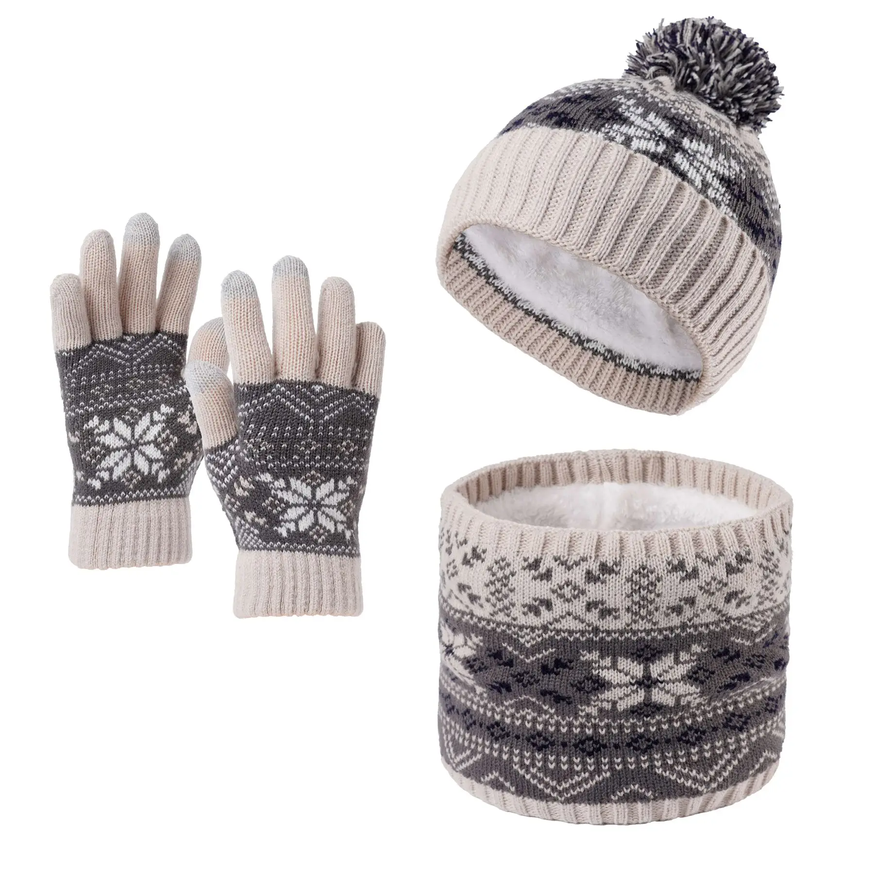 3pc3-12Y الأطفال قبعة محبوكة دافئة ووشاح وقفازات ندفة الثلج ثلاث قطع مجموعة للبنين والبنات مع الصوف