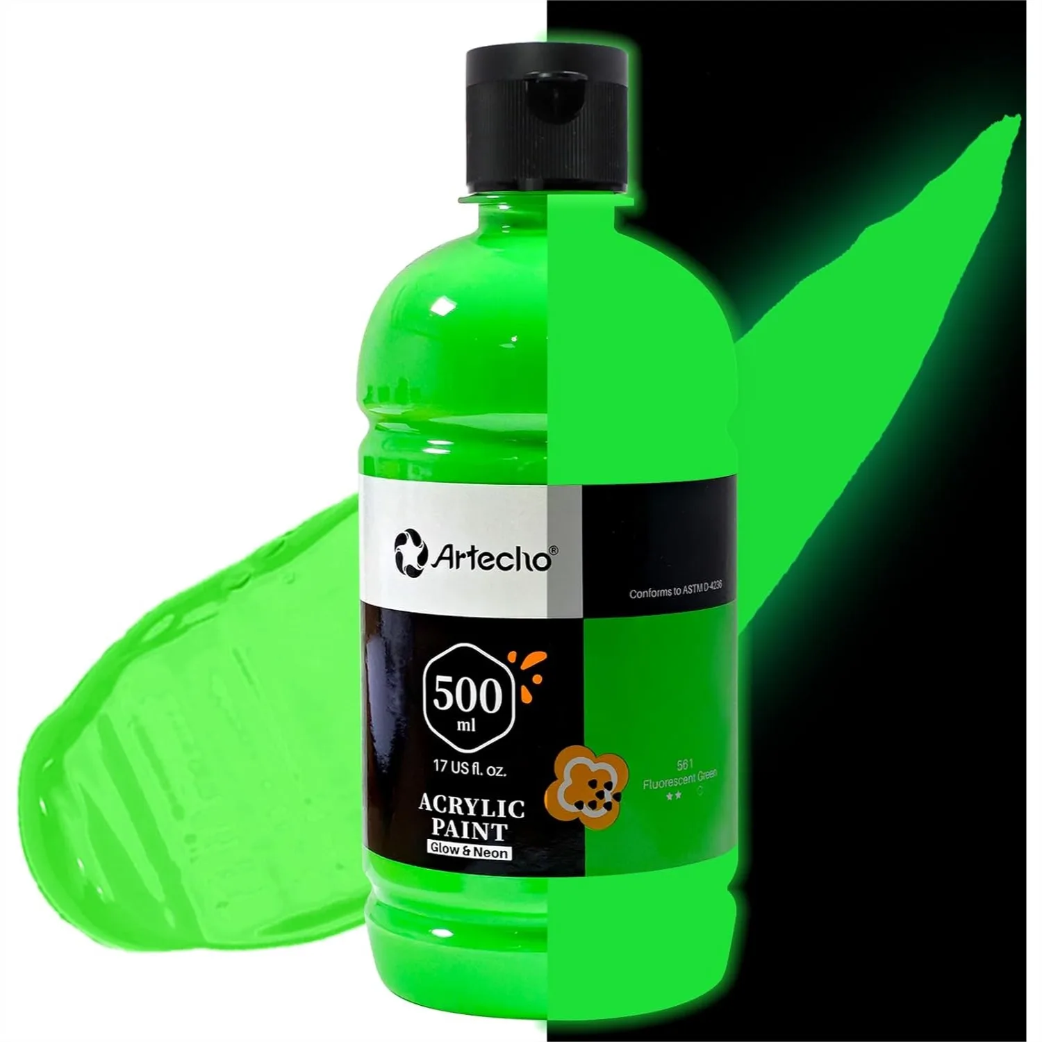 

Green Glow In The Dark Acrylic Paint 500ml/17oz For Canvas Rocks Wood Fabric Ceramic