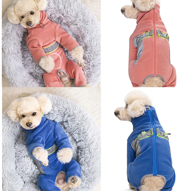 2024 Small Breed Dog Clothes Reflective Pet Dog Jumpsuit Fleece Winter Overalls For Dogs Boy Girl Dog Costume With Zipper