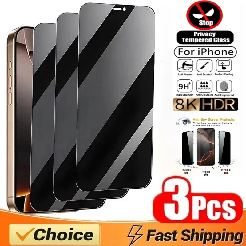 

3Pcs Privacy Screen Protector for IPhone 16 12 13 14 15 Pro Max Mini Anti-spy Glass for IPhone 11 XR X XS MAX 7 8 14 15 16 Plus