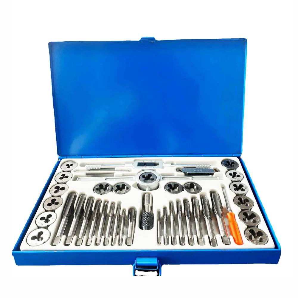 40Pc Tap and Die Set SAE Inch Size #4 to 1/2” Hand Threading Wrench Tools for Internal and External Threading