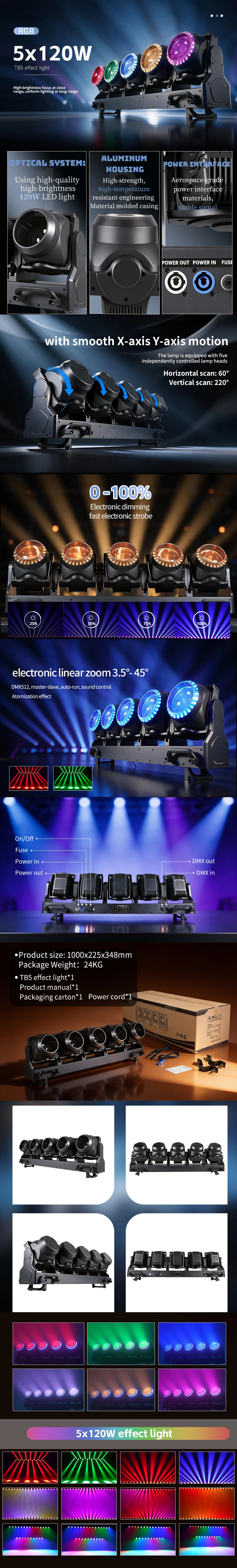 DMX 5x120W RGB Beam Moving Head Licht für DJ-Bühne LED Moving Head Beleuchtungssystem für Hochzeit, Konzert, Disco – Detail 1