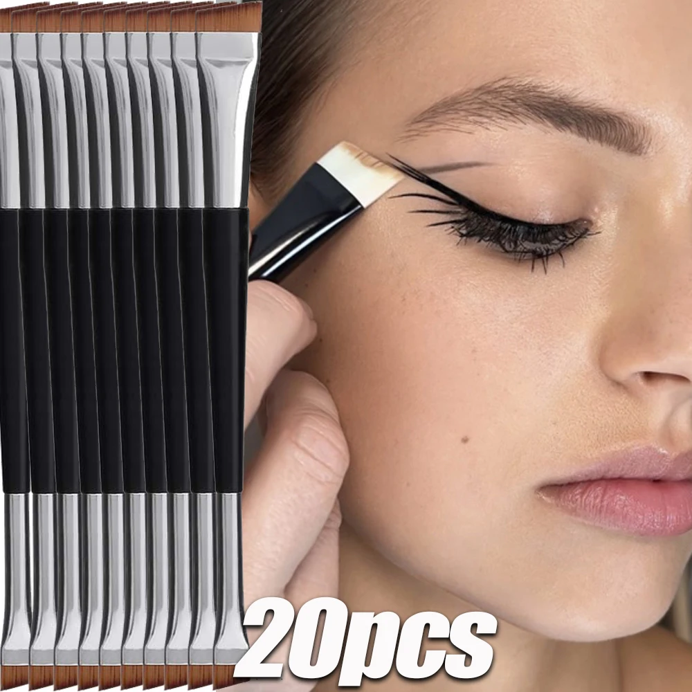 Pennello per sopracciglia piatto a doppia testa da 20 pezzi pennelli per trucco ultrasottili per sopracciglia pennello per Eyeliner pennello per contorno sopracciglia sottile