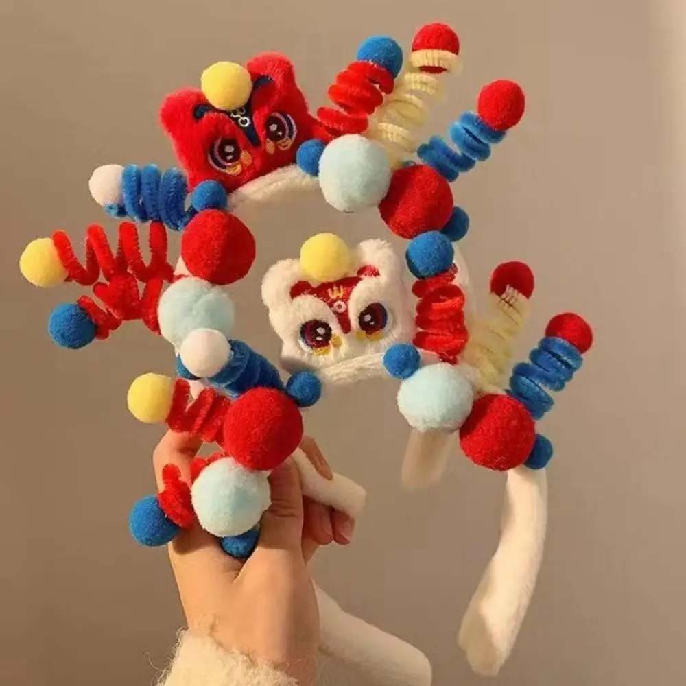 

Red Hairband 2024 Happy New Year Headband Lion Dance Cartoon Dragon Doll Headband Child Headwear New Year Headwear