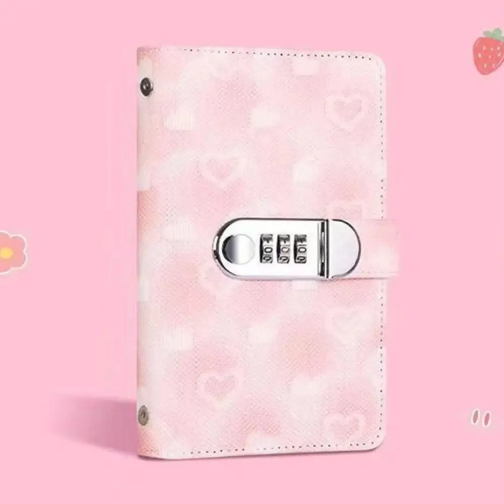 Password Lock Cash Savings Book Waterproof Design Heart Print Coin Savings Challenge Organizers PU Leather Large Capacity