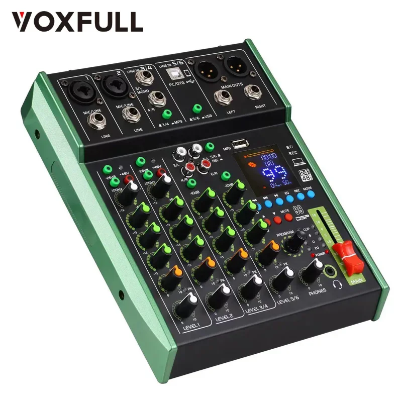 6 Channels Professional Studio Audio Mixer USB DJ Sound Mixing Console 48V Phantom Powers Monitor Amplifier