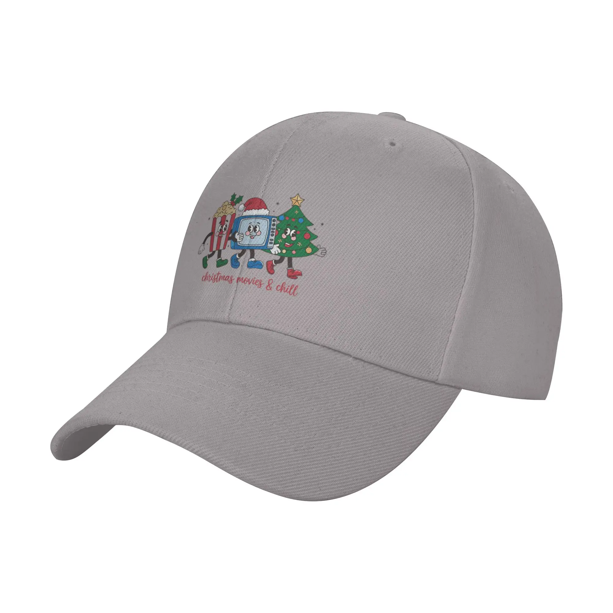 Christmas Movies and Chill Popcorn  TV and Christmas tree Trendy Baseball Cap Daily Walking Quick Dry Headwear
