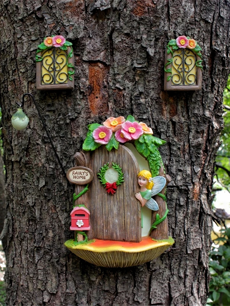 Door and Windows for Tree Huggers Decorations Gardens Glow in The Dark Garden Fairy Miniature Home Door and Windows Set