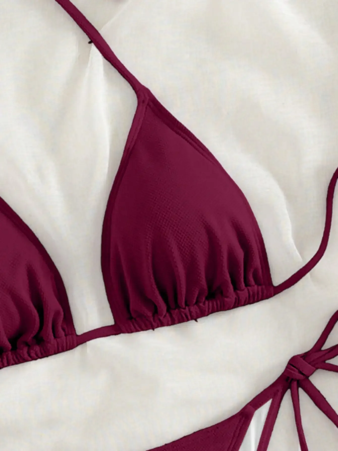 여름 와인 레드 보타이 프론트 타이 비키니 수영복 세트