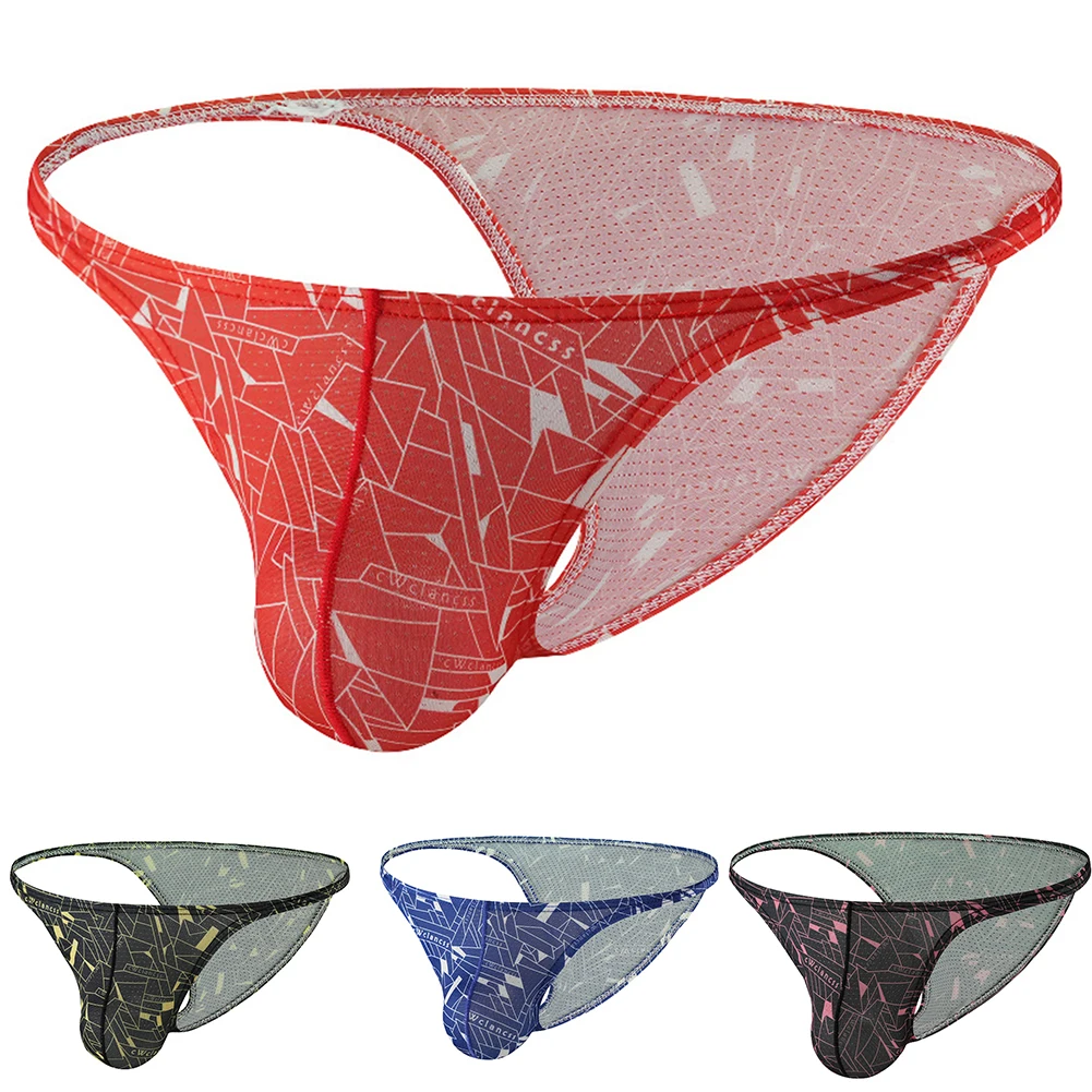 

Comfortable Casual Men Panties Bikini Mesh Thin Breathable Underwear Low Rise Mini Briefs Pouch Fashion Printed