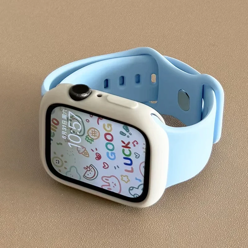 حزام رياضي + حافظة لساعة أبل 46 مللي متر 44 مللي متر 40 مللي متر 45 مللي متر 41 49 مللي متر 42 مللي متر سيليكون لون الحلوى سوار الفرقة iWatch series10 8 9 7